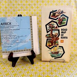 1968 Africa & Kenya Map Bundle-Shell Laminated FoldOut Map & National Geographic